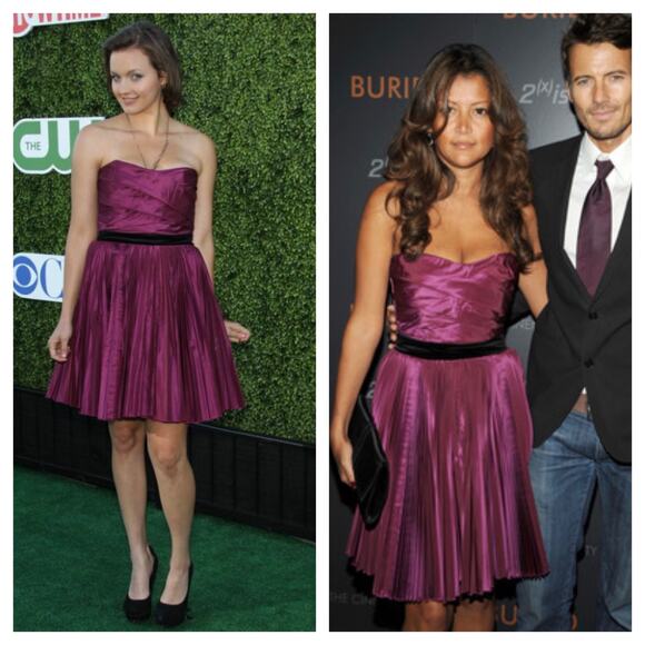 Dolce & Gabbana Purple Pleated Taffeta Knee Length Dress Size 4 Strapless Midi - Picture 8 of 15